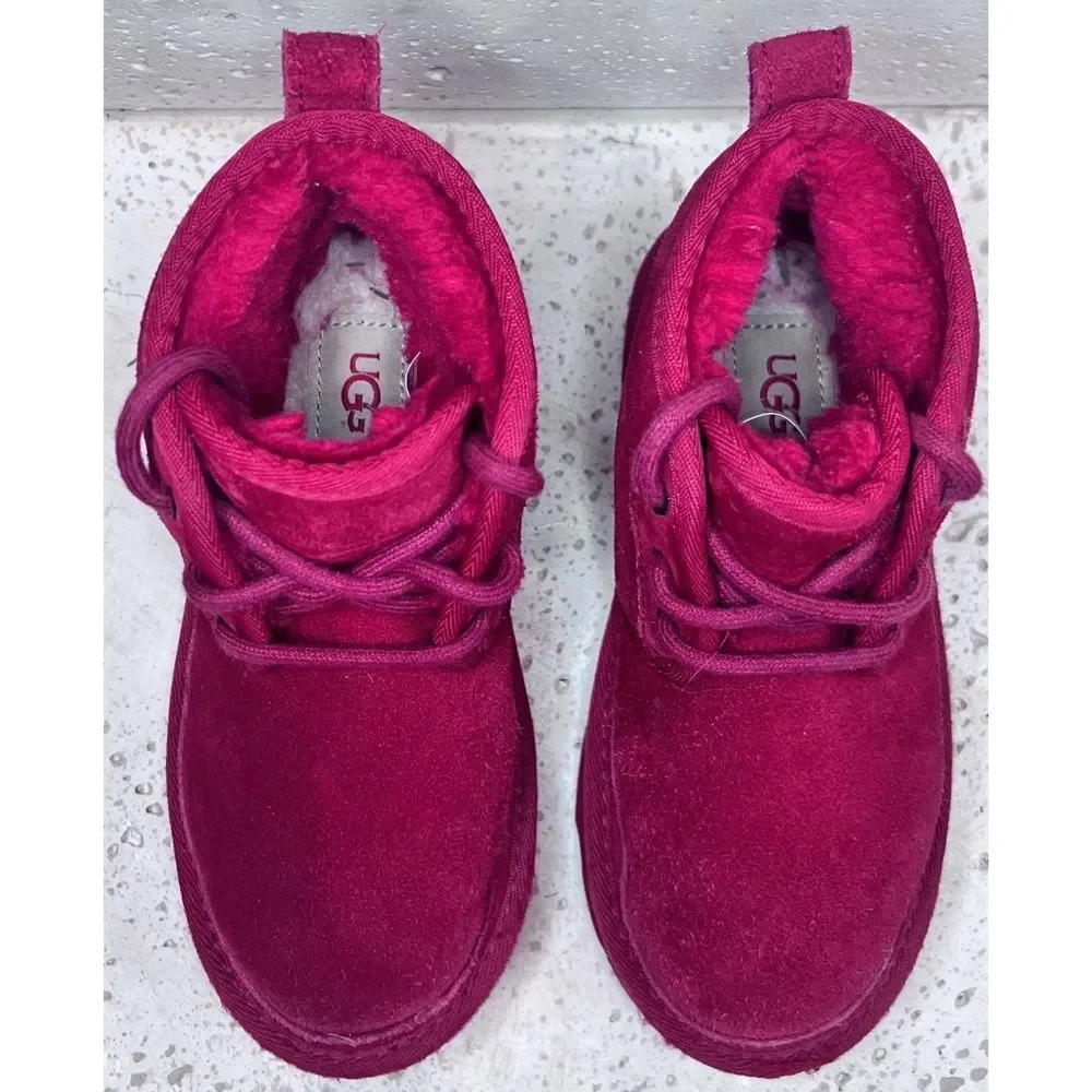 UGG Neubel Kids Red Suede Shearling Chukka Ankle Lace Up Boots Size 13